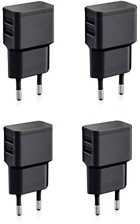 Wicked Chili 4 Stück Dual USB Ladegerät, Universal 90° Netzteil | abgewinkelt, für Handy, Watch, Powerbank, Bluetooth Speaker, Doppel Ladegerät Netzadapter (12 Watt, 2400mA, schwarz)