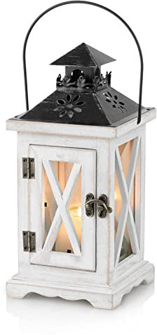 Sziqiqi Lanterna Portacandele Lanterne a Candela Decorative in Metallo in Legno Invecchiato Vintage per Centrotavola per Natrimonio Rustico Lanterna Pensile Fattoria da Interno e Esterno Decor 28cm