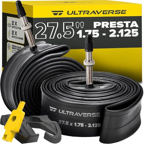 Ultraverse 27.5 Bike Inner Tubes 27.5 x 1.75, 1.95, 2.10, 2.125 – Butyl Rubber Bicycle Tubes with Presta Valve (FV48) – Compatible with Mountain, Hybrid, Gravel & City Bikes – Set of 2