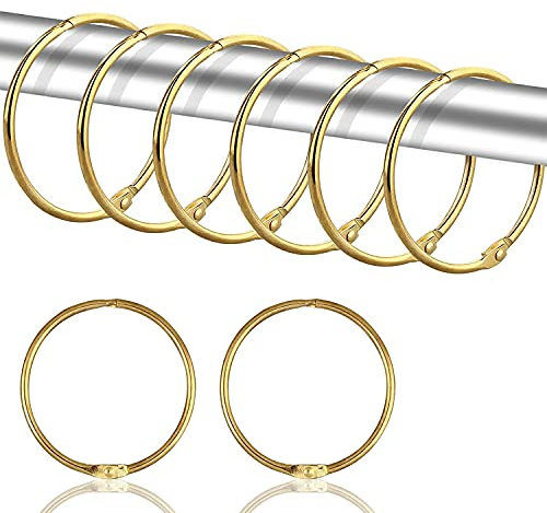 24 Stück Gardinenringe Vorhangringe, 50mm Rundringe Vorhang Clips Duschvorhang Metallklammern für Vorhänge und Gardinenstangen（Gold）