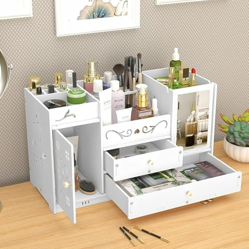 SHZICMY Kosmetische Aufbewahrungsbox Kosmetikbox Make Up Organizer mit Schubladen Weiß