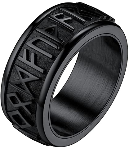 FaithHeart Anillo Giratorio de Runas Vikingas - Anti-Estrés Hip Hop en Acero Inoxidable 316L - Joyería Nórdica de Protección
