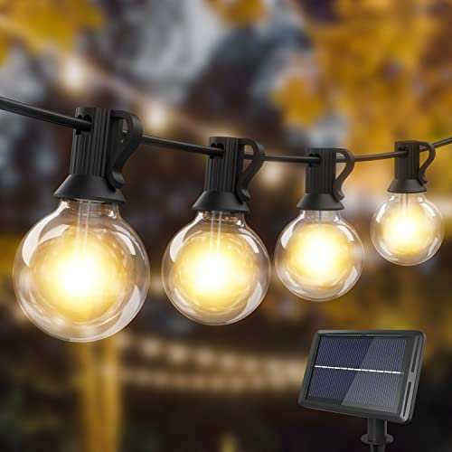 Solar Festoon Lights Outdoor, Shatterproof 9M/30FT Garden String Lights Solar Powered, 15+1 LED G40 Bulbs, Waterproof Patio Hanging Lights for Garden, Party, Pergola, Backyard, Gazebo (Warm White