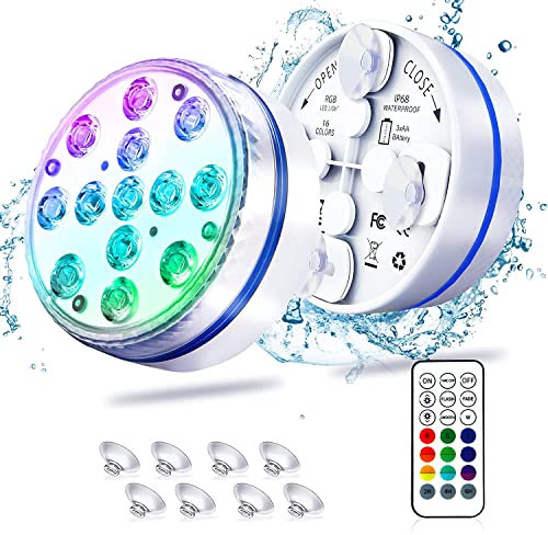 2022 Neueste Tauchfähige LED Poolbeleuchtung für oberirdische Pools,Verbesserte IP68 Wasserdichte Inground Poolbeleuchtung unter, 4 Magneten, 4 Saugnäpfen und 16 Dynamischen RGB Farben (2 pcs)