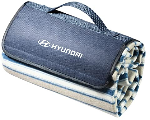 Hyundai HMD00147 Picknickdecke 150x135cm Logo Schriftzug Decke, blau/beige
