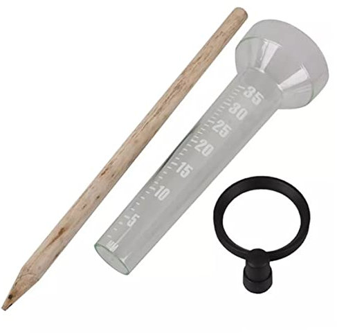 Snner Regenmesser, Plastik -Einzelregenmesser mit kleinem Holzstab für Regenbeobachtung und Aufnahme.