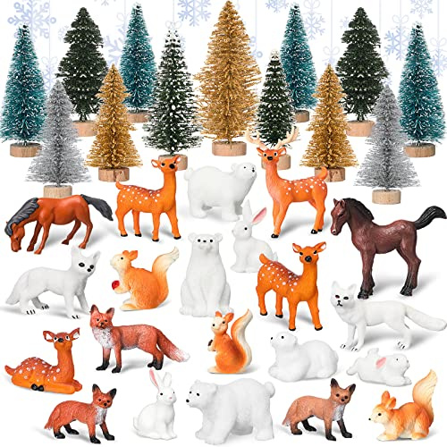 Macarrie 34 Pieces Woodland Animals Collectible Figurines Wild Animal Miniature Jungle Figurines Bear Rabbit Cake Toppers Gift for Birthday Decorations