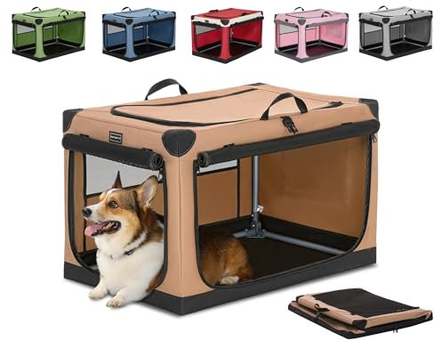 Petsfit Hundebox faltbar, Hundebox für zuhause Verstellbarer Stoffbezug mit Spiraleisenrohr, Hundetransportbox Auto Stoff für große mittlere kleine Hunde,Leicht zu Verstauen