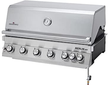 GRANDSTATE Merlin 641, Built-In Einbaugrill, 6 Brenner Gasgrill, mit Gussrosten, 1x Infrafrotbrenner, 1x Rückwandbrenner und Grillspieß, aus Edelstahl, starke Gesamtleistung von 24,2 kW