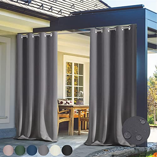 AMMFIT Outdoor Vorhang mit Ösen Wetterfest Extrabreit Sichtschutz Blackout Vorhänge für Garten/Pavillon/Veranda/Balkon, 1 Stück,Grau-132x304cm(BxH)