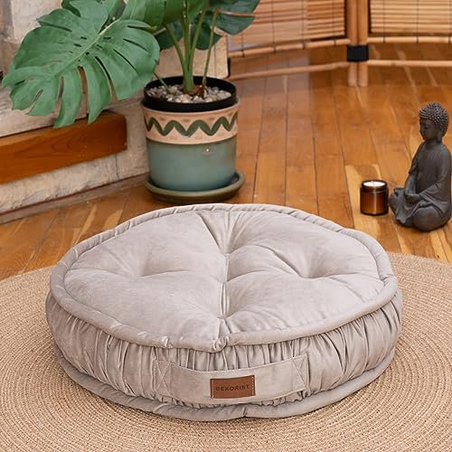 Dekorist Floor Cushion, Floor Pillow Thick Floor Seating, Comfortable Supportive, Quilted Soft Booster Seat Pad for Yoga Meditation, Cat and Dog bed, Yoga cushion, 22X5 inch, Light Bronze