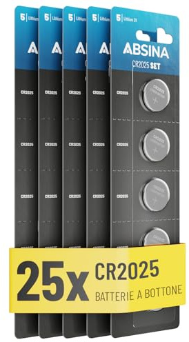 ABSINA knappceller CR2025 3 Volt | 25-pack - CR 2025 knappcell läckagesäker & lång hållbarhet CR2025 batterier knappceller 3V litium knappcellsbatteri
