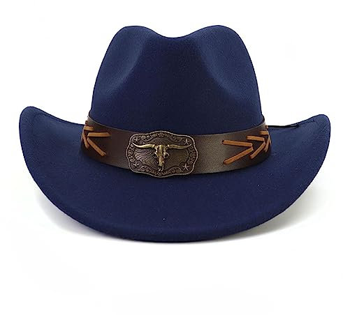 GRFIT Fedora Trilby Filzhut Hut Modischer Lässiger Jeanshut Im Westlichen Ethnischen Stil Für Damen Verstellbar Dunkelblau