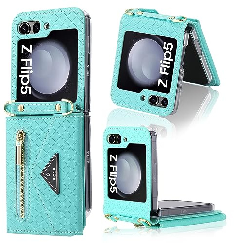 XIMAND Schutzhülle für Z Flip mit Reißverschluss, Blaue Handyhülle mit Riemen für Samsung Galaxy Z Flip 5 (Blau, Galaxy Z Flip 5)
