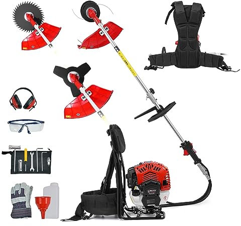 BU-KO 52cc Attrezzo da giardino per decespugliatore a benzina con zaino da Include: tagliabordi, lama 3 denti da taglio per erbacce da 40 denti