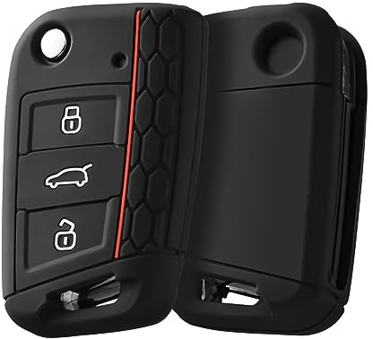 OATSBASF Autoschlüssel Hülle & Schlüsselbox Cover für VW Golf 7/Polo/Tiguan MK7/Skoda - Premium Silikon-Schutz, stoßdämpfend, rutschfest & hygienisch (G-Schwarz)