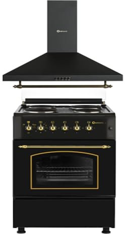 SOLTHERMIC COMBO PACK NEGRO RÚSTICO ACABADO DORADO COCINA ELÉCTRICA CON HORNO 50L + CAMPANA DE 60 H60PR (4 FUEGOS, GRAN CAPACIDAD EXTRACCION, SISTEMA SEGURIDAD)