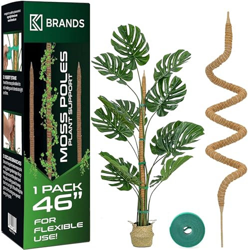 K-Brands Moss Pole - Bendable Monstera Plant Support - Moss Poles for Climbing Plants - Plant Pole Plant Sticks Support - Plant Stakes kit for Indoor Plants (1 Pack - 48 In)