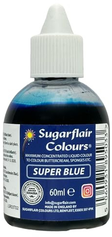 Sugarflair Lebensmittelfarbe Flüssig Super Blue - Lebensmittel Farbe Hoch Konzentriert zum Färben von Zuckerpaste, Buttercreme, Zuckerguss, Macarons, Kuchendekorationen und mehr - 60ml