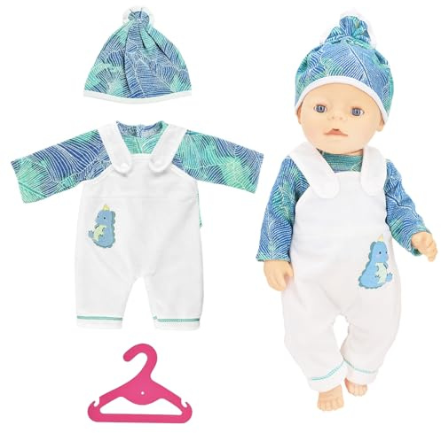 Puppenkleidung 36-45 cm Baby Puppen Kleidung Outfits für Baby Puppen Puppenzubehör Baby Kleidung Puppen Zubehör mit Hut Langarm Hose Geschenk für Kinder Dinosaurier