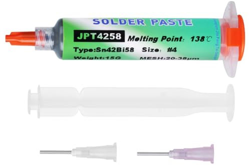 Flintronic Bleifreies Lötpaste 15g, Sn42 Bi58 Spritzenlötpaste Flussmittel, Niedrige Temperatur 138℃ Lötflussmittel-Zinnpaste, Solder Paste für BGA SMT LED SMD Lötzinn