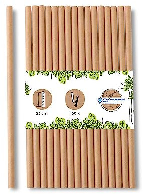 GREENBOX 150 pajitas de papel jumbo, 23 cm, 8 mm de diámetro, pajitas biodegradables, pajitas marrones, respetuosas con el medio ambiente, pajitas de fiesta para batidos, pajitas de papel