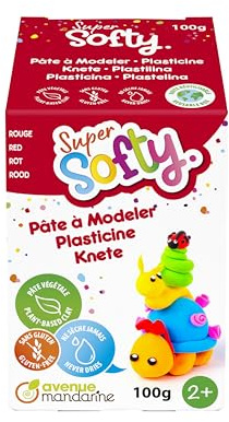 MY MANDARINE SO0880100400C - Block Knetmasse SuperSofty, 100g, ideal ab 2 Jahren, sehr weich, glutenfrei, pflanzlich, Rot, 1 Stück