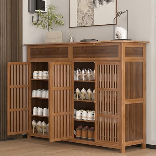 Zapatero, Mueble Zapatero De Bambú, Gabinete De Almacenamiento De Zapatos Independiente, 130 x 35 x 99 cm Armarios Zapateros Transpirable, para Entrada, Sala De Estar, Dormitorio