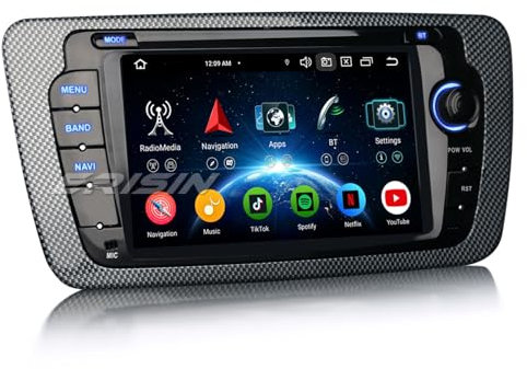 Erisin Android 14 8-Kern 4GB+64GB Autoradio GPS Navi für SEAT Ibiza 2009-2013 7 Zoll IPS Touchscreen Unterstützt Kabelloses CarPlay Android Auto DAB+ WiFi 4G Bluetooth 5.0 Canbus DSP USB OBD2 Radio