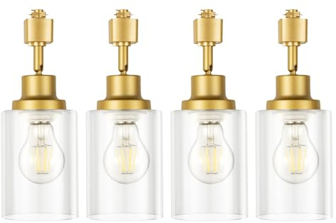VANoopee H Type Track Lighting Heads E26 Track Light Ceiling Modern for Kitchen, Compatible with H Track Lighting Rail System, Gold Track Lighting Fixtures with Glass Lamp Shade, 4 Pack, No Bulbs