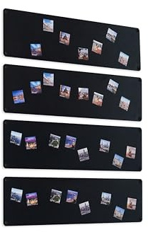 4x Leggera Lavagna Magnetica da Parete in Acciaio Nera 62,5x20 cm, Memo-Board, Pannello Magnetico per Calamite, Lavagna da Cucina, Ufficio, Camera dei Bambini