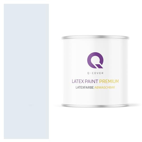 Q-COVER Latexfarbe Abwaschbar 2L (ca.14m2) Weiß-hellblau Farbton Innenfarbe Wandfarbe Deckenfarbe Klasse 2 Mattfarbe Für Allergiker Scheuerfest Geruchlos Frei Von Voc