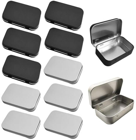 10 Pieces of Tin Boxes, Small Metal Boxes, Small Cans with Lids, Small Tin Boxes with Lids, Small Rectangular Tin Boxes, Silver Storage Boxes with Lids