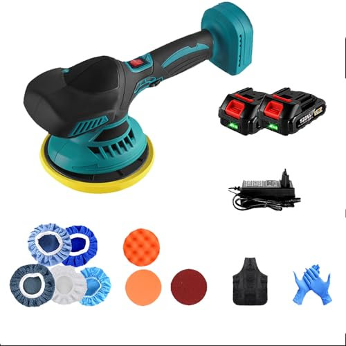 FfiMe Lucidatrice per Auto, Lucidatrice a Buffer a Batteria con 2 batterie da 21 V 2,0 Ah, 2500-7000 Giri/min 6 velocità Regolabile, per Dettagli Auto, Levigatura, Lucidatura, Ceretta
