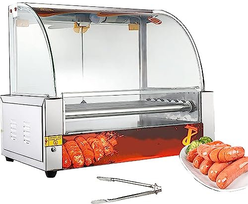 QUSYZD Máquina para Hacer Perritos Calientes, Parrilla eléctrica para Salchichas de 7 Rodillos y 18 Perritos Calientes de Acero Inoxidable de Grado, con Bandeja de Goteo de Acero inoxidab,with Door