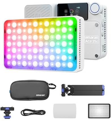 Amaran Ace 25c Tripod Kit RGBWW LED Video Light 32W Full Color On Camera 2300K-10000K Fast Charging App Control (White)