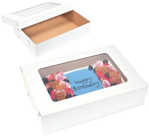 JJO 6 Pack 20x14x5 Inches Sheet Cake Box with Window Large Bakery Boxes Corrugated Rectangle Cake Boxes for 18x12 Inch Quarter Sheet Cake,Donuts,Brownie,Pastry Baking,Muffins,Cupcake