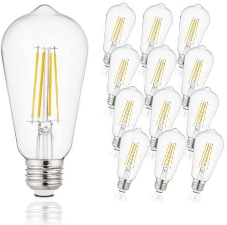 Depuley LED Light Bulbs E26: Edison LED Filament Bulbs 6W Equivalent 60W - Vintage Chandelier Lights Bulb 5000K Daylight White - ST58 Clear Glass Bulb 360°Omnidirectional Lighting 800LM 90+CRI 12 Pack