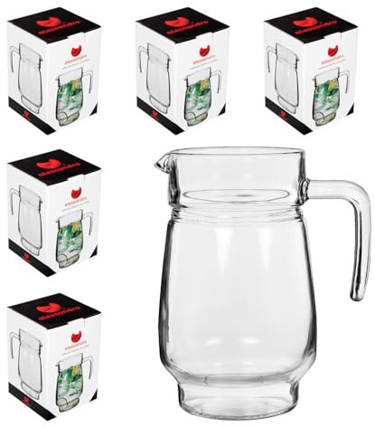 Jarra de Cristal con Mango para Agua. 500ml, 1,4L y 1,8L. Elegante Recipiente Transparente para Servir Bebida. Pack Jarras para Bar, Restaurantes, Cafeterías, Hoteles (1,4L 6 Uds)