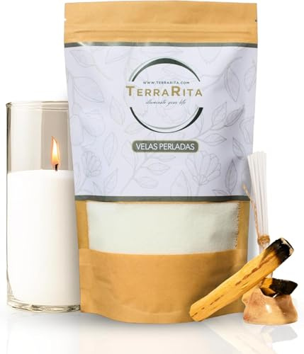TerraRita Kerzensand mit Docht 3kg. Kerzen sand perlenkerzen Pearled candle powder wax set Wachsperlen wachsgranulat für kerzen granulat. mit palo santo Natürliches Pflanzenwachs ohne Paraffin 3Kg