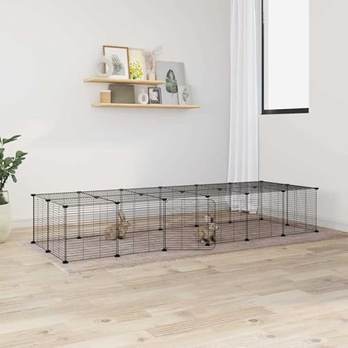 Xichuzi 28-TLG. Haustierkäfig mit Tür, Meerschweinchen Käfig, Meerschweinchen Gehege, Kleintierkäfig, Freigehege Für Kaninchen, Hasenkäfig, Kaninchenstall, Kaninchengehege, Schwarz 35x35 cm Stahl