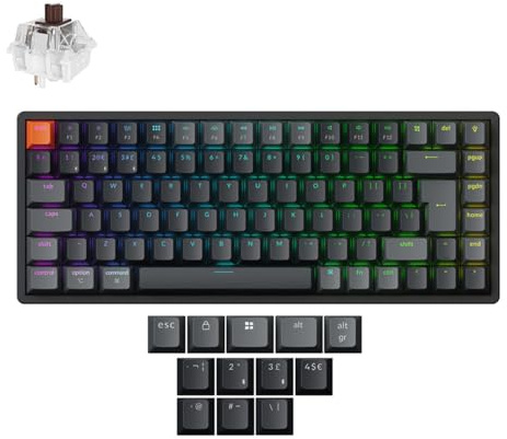 Keychron K2 QMK Custom Mechanical Keyboard Version 3, Programmable Wireless Wired RGB Keyboard with Hot-Swappable Super Brown Switch, Aluminum Frames for Mac/Windows/Linux, UK ISO Layout