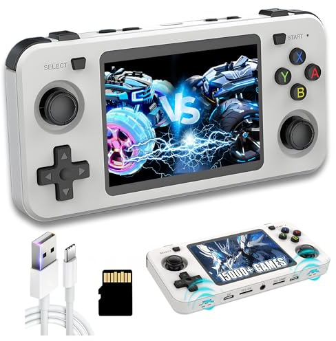 R36H Retro Handheld Spielekonsole Retro Konsole,15000+ Spiele,23 Emulator,Dual 8W Lautsprecher,Externes Akkufach,Open Source Linux System,3.5″ IPS Bildschirm Handheld Videospielkonsole (64G-Weiß)