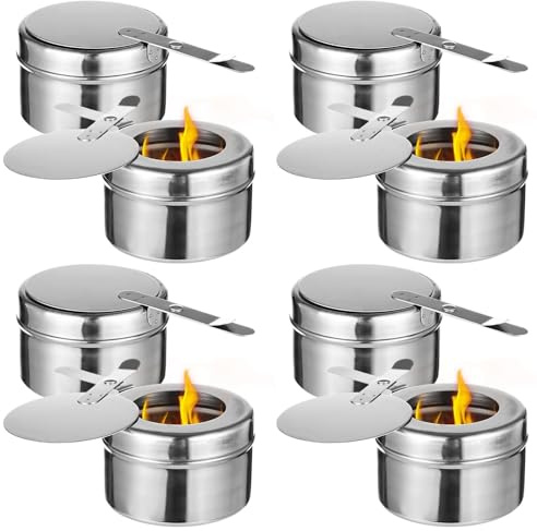 8 soportes de combustible para calentar alimentos, quemadores de rozaduras de acero inoxidable con cubierta de seguridad, soportes de calor para bufés y catering