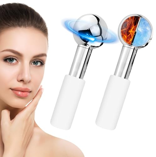 CGBE 2 Pezzi Facial Ice Globes, Globi di Ghiaccio per Viso Occhi e Collo | Rullo Massaggio Viso in Acciaio Inossidabile Con Liquido Antigelo all'interno, Riducono il Gonfiore e Le Occhiaie, Bianco