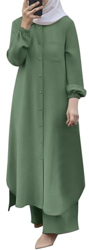 Abiti musulmani per le donne arabi due pezzi set polsino manica pulsante camicia pantaloni manica lunga vestito maxi abiti per il tempo libero abito casual confortevole traspirante primavera autunno