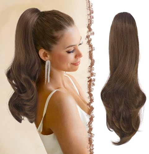 FESHFEN Extensión de cola de caballo con cordón, Natural Ondulado Rizado Sintético Marron Multicolor Ponytail Extensiones Coleta Postizos para Mujeres, 50 cm
