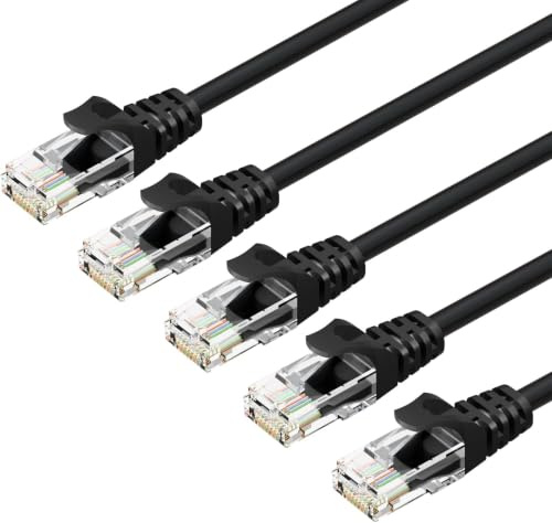 Cat6 Ethernet Cable 5Pack 1M, 24AWG CAT 6 UTP Cable, LAN Cable with RJ45 Connector, High-Speed 10Gbps Internet Network Cable for Router/Printer/Desktop/Modem/Switch/Smart-TV/TV Box and More-Black