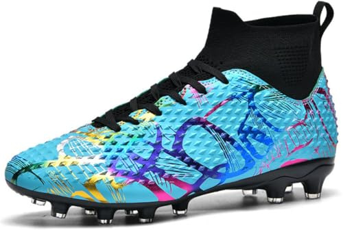 Fussballschuhe Graffiti Fußballschuhe AG Nocken Hohe Knöchelschuhe Jugendliche Kunstrasen fußball Schuhe Herren/Frauen-Einzigartiges Art Design, Hohe Traktion & Komfort für Wettkampf Mondlicht 39 EU