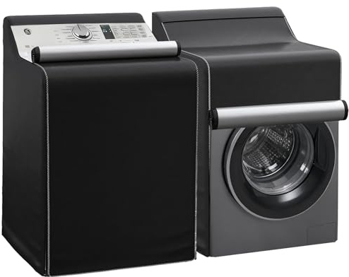 Estleys Washer and Dryer Covers, 2 Pack Washing Machine Cover, Waterproof Dust-proof Washer Dryer Case with Zipper, Washing Cover Fits Top and Front Load Machines (Black)
